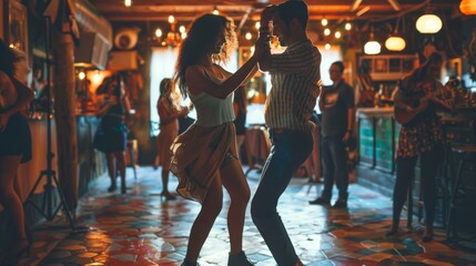 A man and woman are dancing in a club