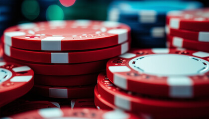 poker chips at Vegas, copy space for text, ad shot
