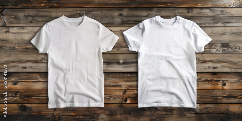 Canvas Prints Two white t-shirts are hanging on a wooden surface