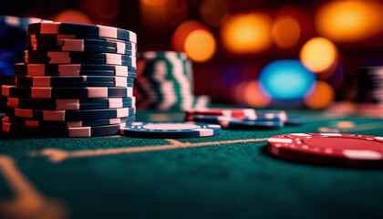poker chips at Vegas, copy space for text, ad shot