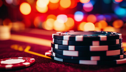 poker chips at Vegas, copy space for text, ad shot