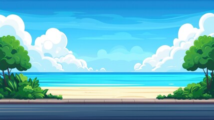 A highway with a view of the ocean, 2d game art, matte background.