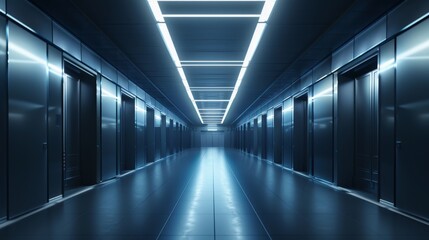 Empty Futuristic Illuminated Corridor with Neon Lights and Sleek Modern Design, 3D Generated Concept for Advanced Technology and Sci-Fi Environments