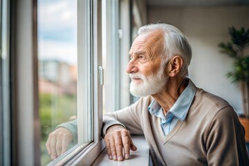 "Elderly Man Looking Out Window"
