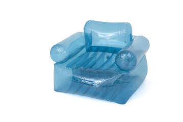 inflatable transparent  blue chair isolated on white