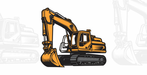yellow excavator heavy equipment vector illustration © Steven Mink