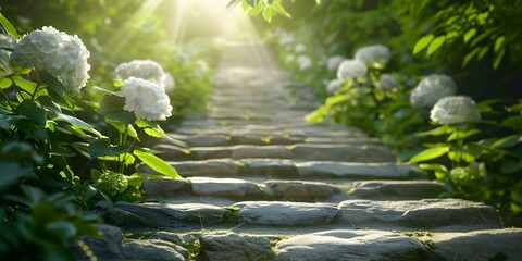 Recreation of a Divine Pathway. Concept Spiritual Journey, Connecting with Nature, Tranquil Settings, Reflective Moments, Inner Peace