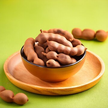 Fresh delicious ripe tamarind on green background