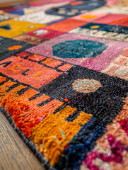 Fototapeta premium A colorful patchwork quilt with various patterns and textures.