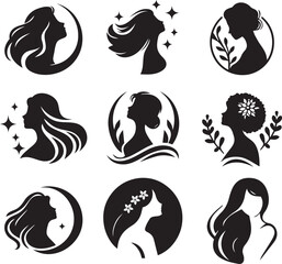 Girl head creative logo style silhouette collection. Vector isolated girls logo icon illustrations.