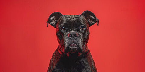 Obraz premium A black dog is standing on a red background