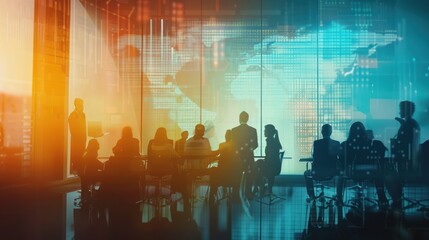 Obraz premium People in office meeting work silhouette blurred abstract color gradient background.