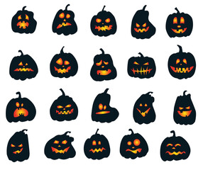 Cute orange scary pumpkins with Halloween faces. October 31st vector graphics. drawing. background for decoration for the holiday.