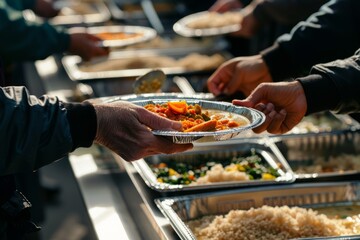 Volunteers preparing food for distribution to those in need.