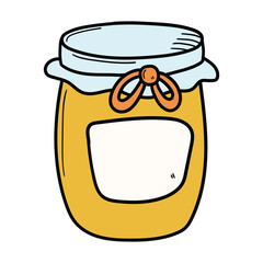 Hand drawn cartoon jam jar on white background.