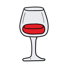 Hand drawn cartoon wine glass on white background.
