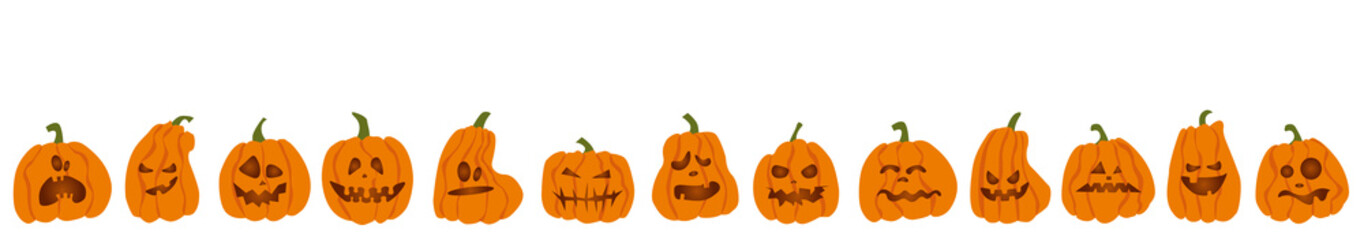 Cute orange scary pumpkins with Halloween faces. October 31st vector graphics. drawing. background for decoration for the holiday.