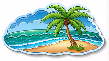 Fototapeta premium isoated sticker of a tropical island with palm trees and sea