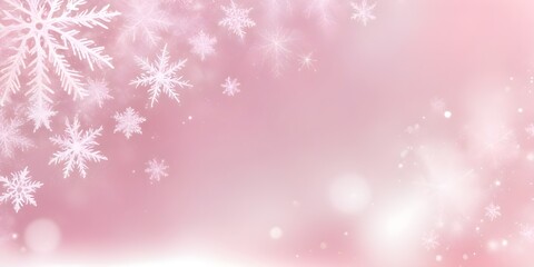 Soft pink and white copy space over a winter background with blurred snowflakes