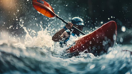 Naklejka premium Mastering the Rapids: Intense Kayak Action