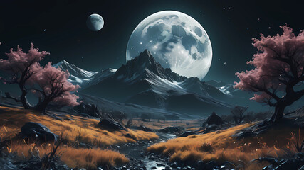 amoled wallpaper, highly detailed, 8k, 3d, wallpaper for phones, upscale 5x, nature moon