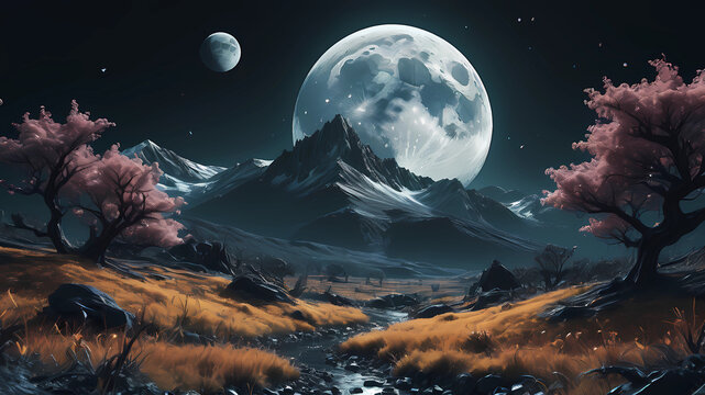 amoled wallpaper, highly detailed, 8k, 3d, wallpaper for phones, upscale 5x, nature moon