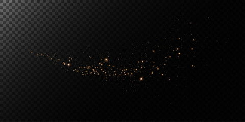 Sparks of dust and golden stars shine with special light. Vector sparks on transparent dark background. Christmas light effect. Sparkling particles of magic dust.  © andreu1990