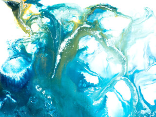 Abstract art, blue creative hand painted background, marble texture, acrylic painting on canvas, liquid art, abstract ocean.
