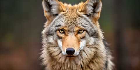Fototapeta premium Detailed Portrait of a Coyote (Canis lupus) An In-Depth Depiction of the Animal. Concept Animal Behavior, Wildlife Photography, Natural Habitat, Animal Conservation, Ecosystem Ecology