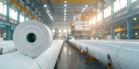 Fototapeta premium Machinery at a pulp paper plant manufacturing highquality paper products. Concept Paper Manufacturing, Pulp Processing, Machinery Technology, High-Quality Products, Industrial Automation
