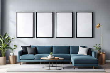 Modern Interior Frame Mockup Bundle. four 2:3 ratio Frames Mockup Bundle in Modern Interior, right cross angle view