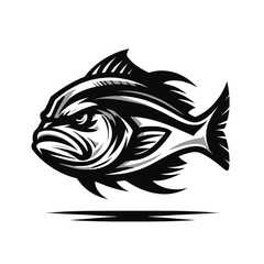 ocean fish logo mascot in black and white silhouette