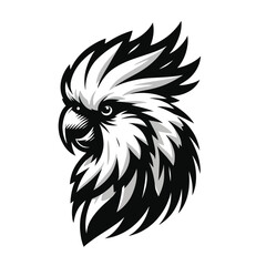 cartoon cockatoo bird in black and white silhouette