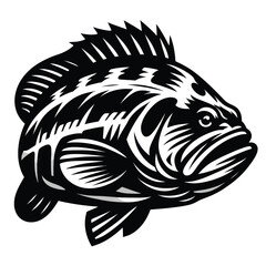 cartoon grouper fish in black and white silhouette