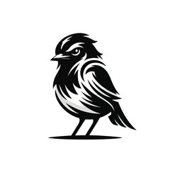 cartoon robin bird in black and white silhouette