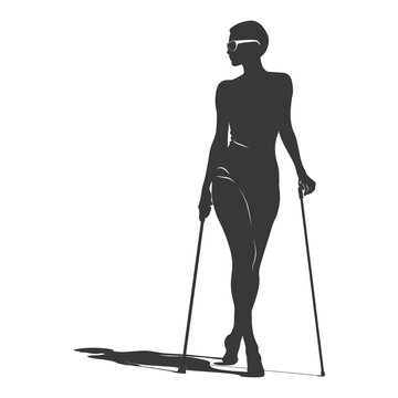 Stylish Silhouette: Woman with Canes & Sunglasses, Standing Confidently.