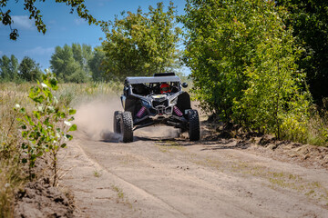 Fototapeta premium UTV, 4x4 off-road vehicle in summer. Amateur competitions