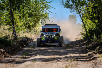 Cool view on UTV, 4x4 off-road vehicle in summer. Amateur competitions