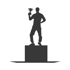 Obraz premium Silhouette of a Victorious Driver on Podium with Trophy