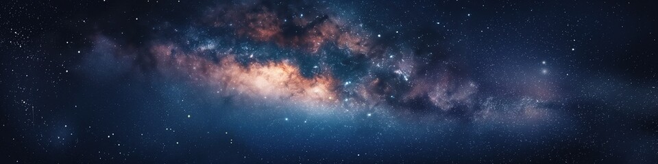 Fototapeta premium Nebula and stars in night sky web banner. Space background, wide scale 4:1