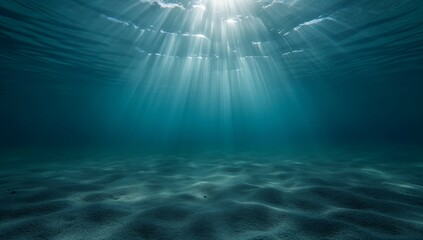 Mysterious Underwater Scene with Sunlight Beams Penetrating Deep Ocean Waters