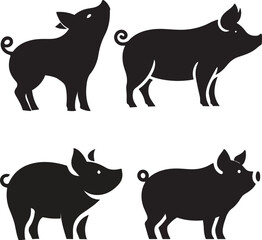 A vector silhouette image of pig.
