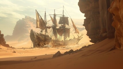 Abandoned ruin of a vintage sailing ship