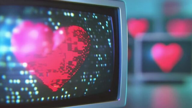 heart shape symbol on retro tv glitch screen dynamic cool animation as a concept of something - 4k new stock video footage AI