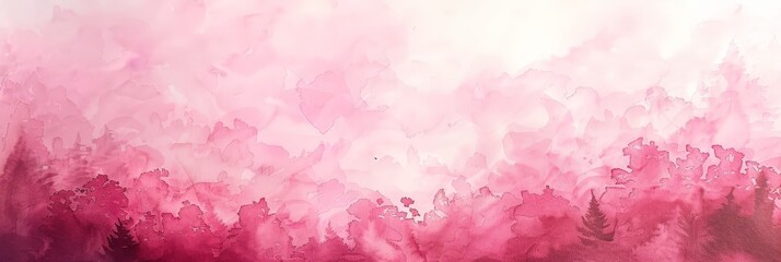Fototapeta premium Pink Watercolor Forest Landscape