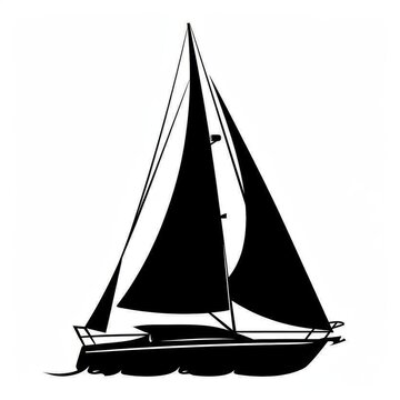 recommend clip art: Black silhouette of a sailing boat over white background. Logo.