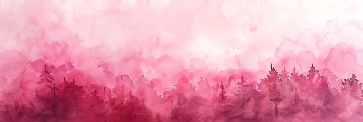 Watercolor Illustration of a Pink Forest