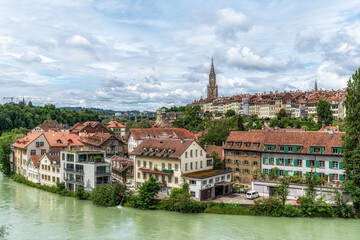 Fototapeta premium View of Swiss old city from Nydeggbrucke