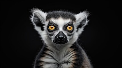 Fototapeta premium portrait of Lemur Catta on black background