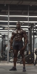 Fototapeta premium A fit and handsome athlete lifting weights, emphasizing his muscular build and strength.